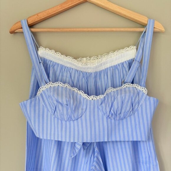 NEW Reformation Pippa Two Piece Set Top Pants Sky Blue Stripe | US 0 UK 4 - Picture 8 of 16